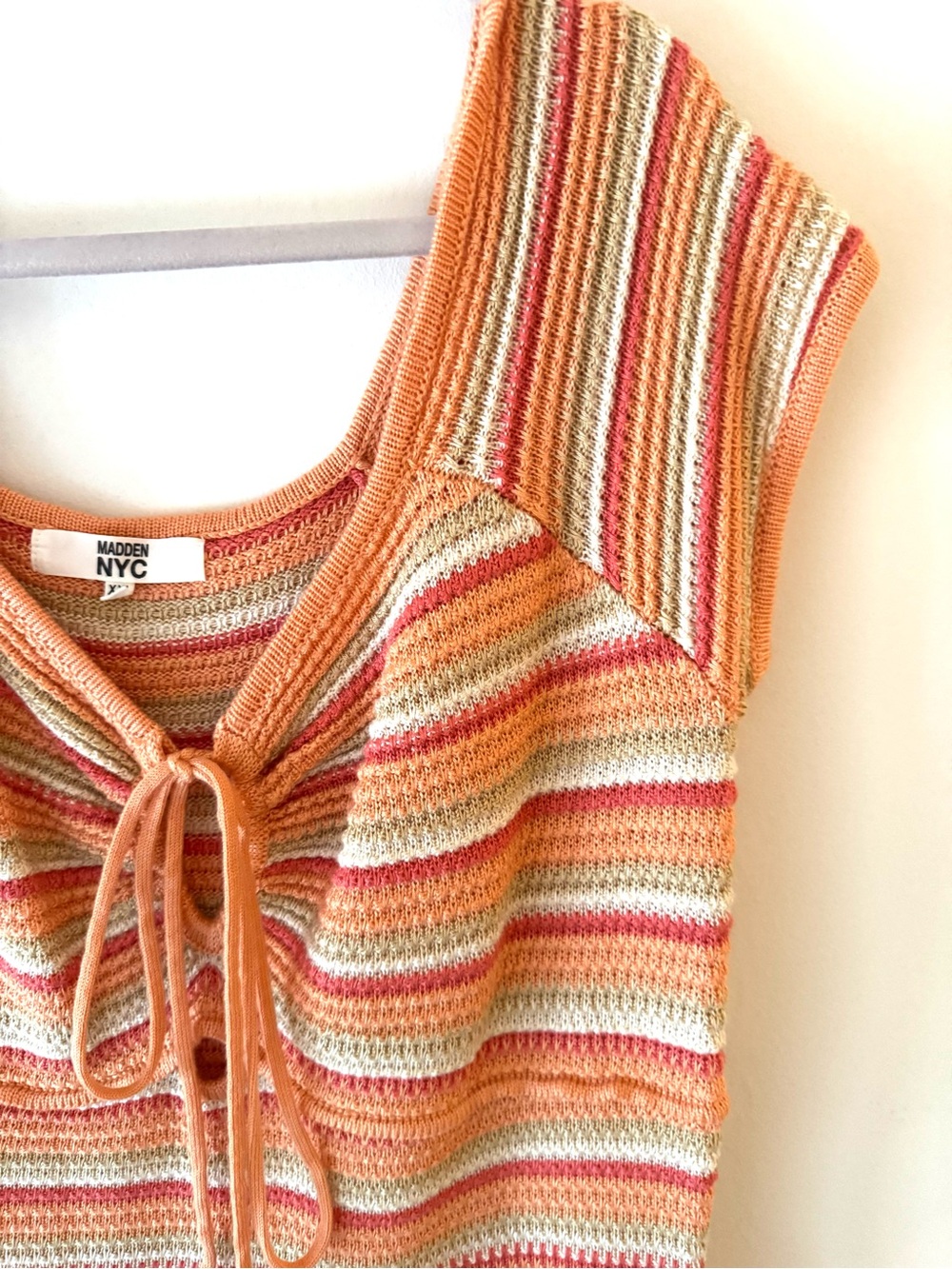 Madden NYC Knit DressTie-Front in Orange and Cream Sz- XXL